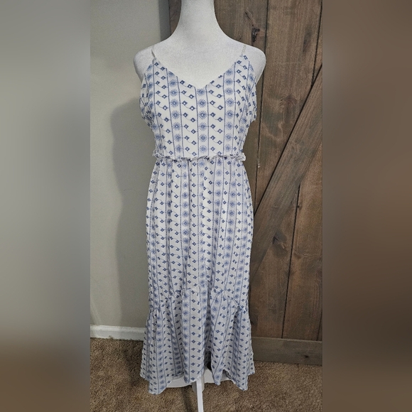 MI AMI Eyelet Lace Printed High Low Spaghetti Strap Sundress In Blue/white. MED - Picture 12 of 14